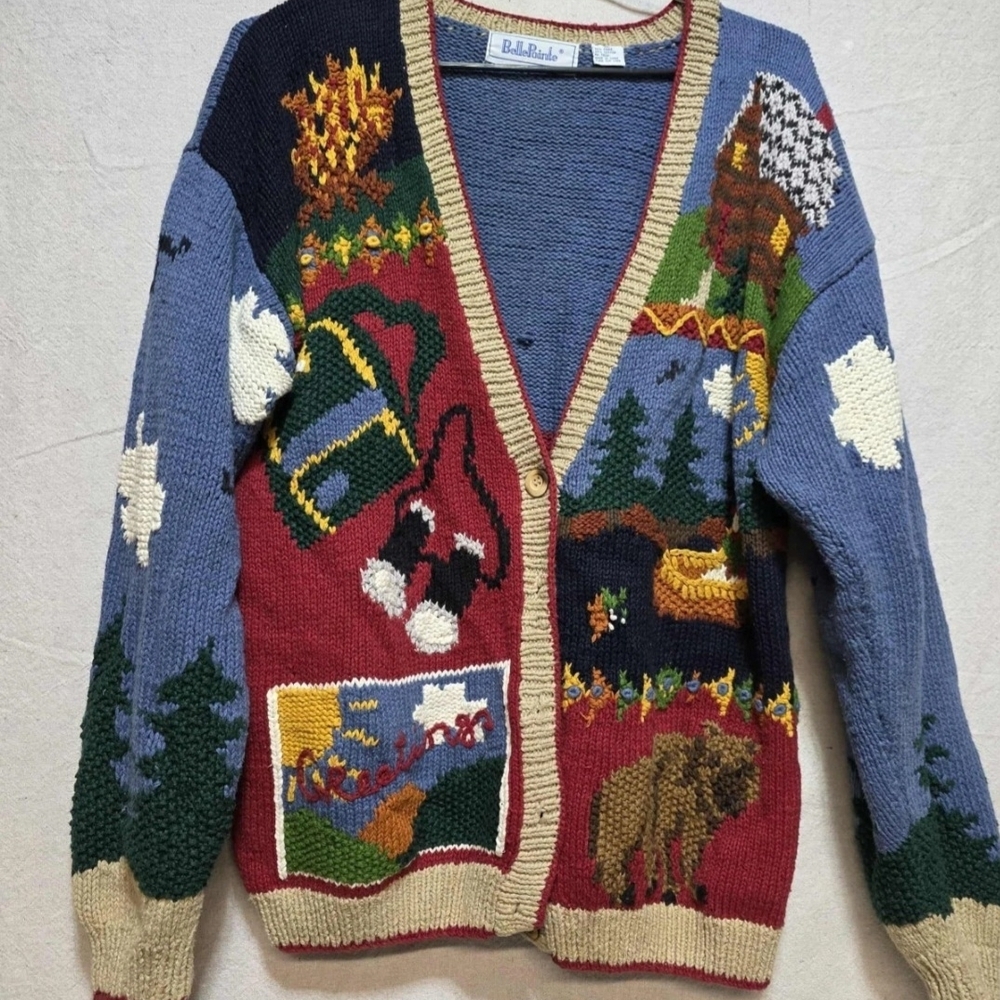 Vintage Belle Pointe XL Camping Cardigan Sweater